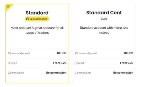Minimum Deposit for Standard and Cent Accounts